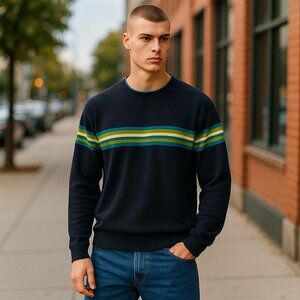 * NORTH WEST BLUE Navy Blue Knit Pullover Sweater Mens MEDIUM